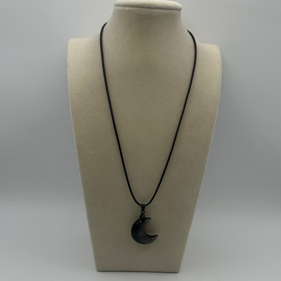 Silver Sheen Obsidian Crescent Moon Pendant Necklace - Picture 2 of 10